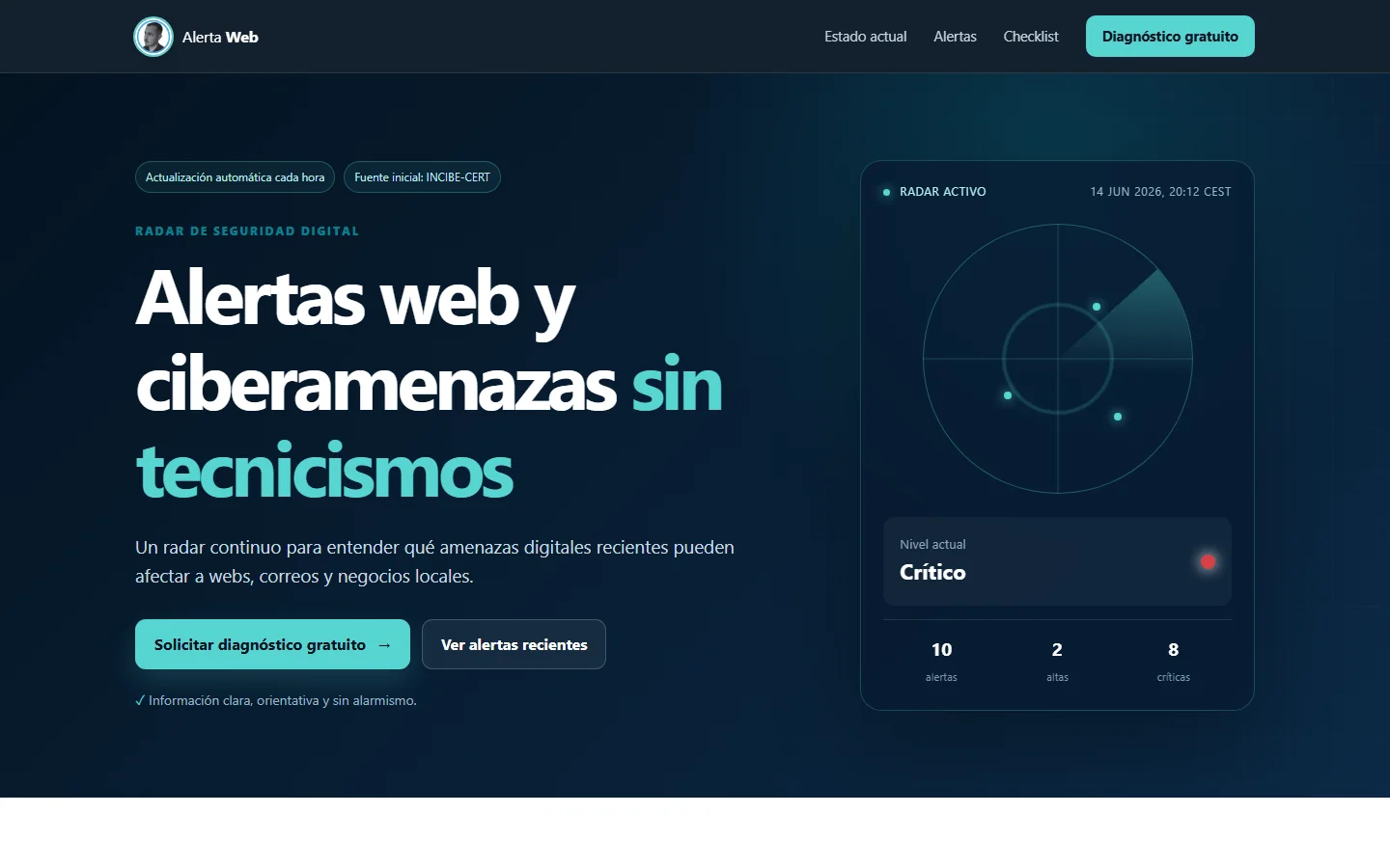 Página principal del radar de ciberseguridad Alerta Web