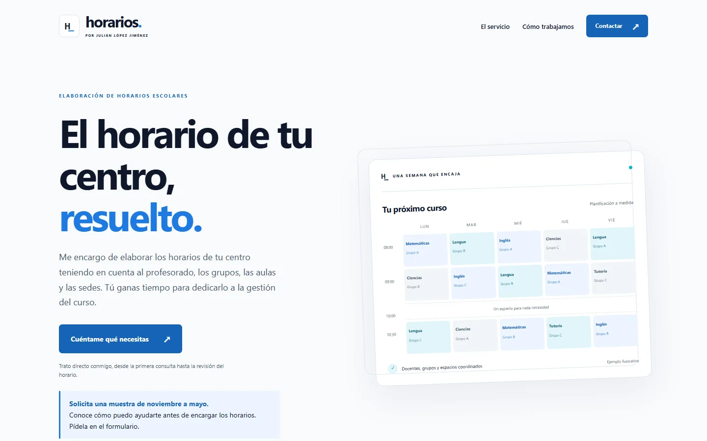 Portada de Horarios escolares, servicio de elaboración de horarios para centros educativos