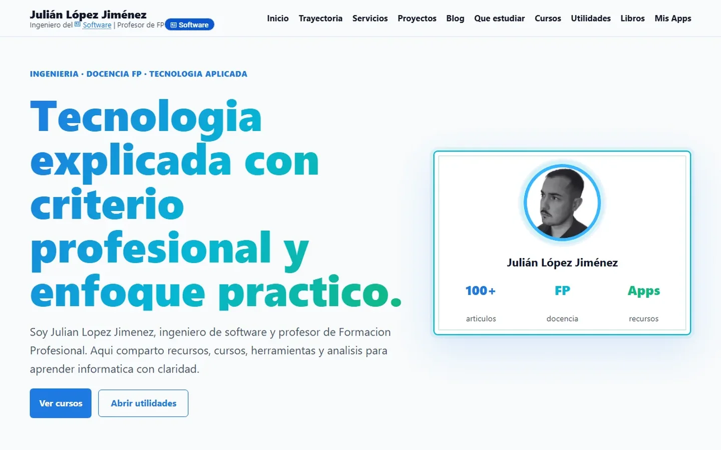 Página principal de la web personal de Julián López Jiménez