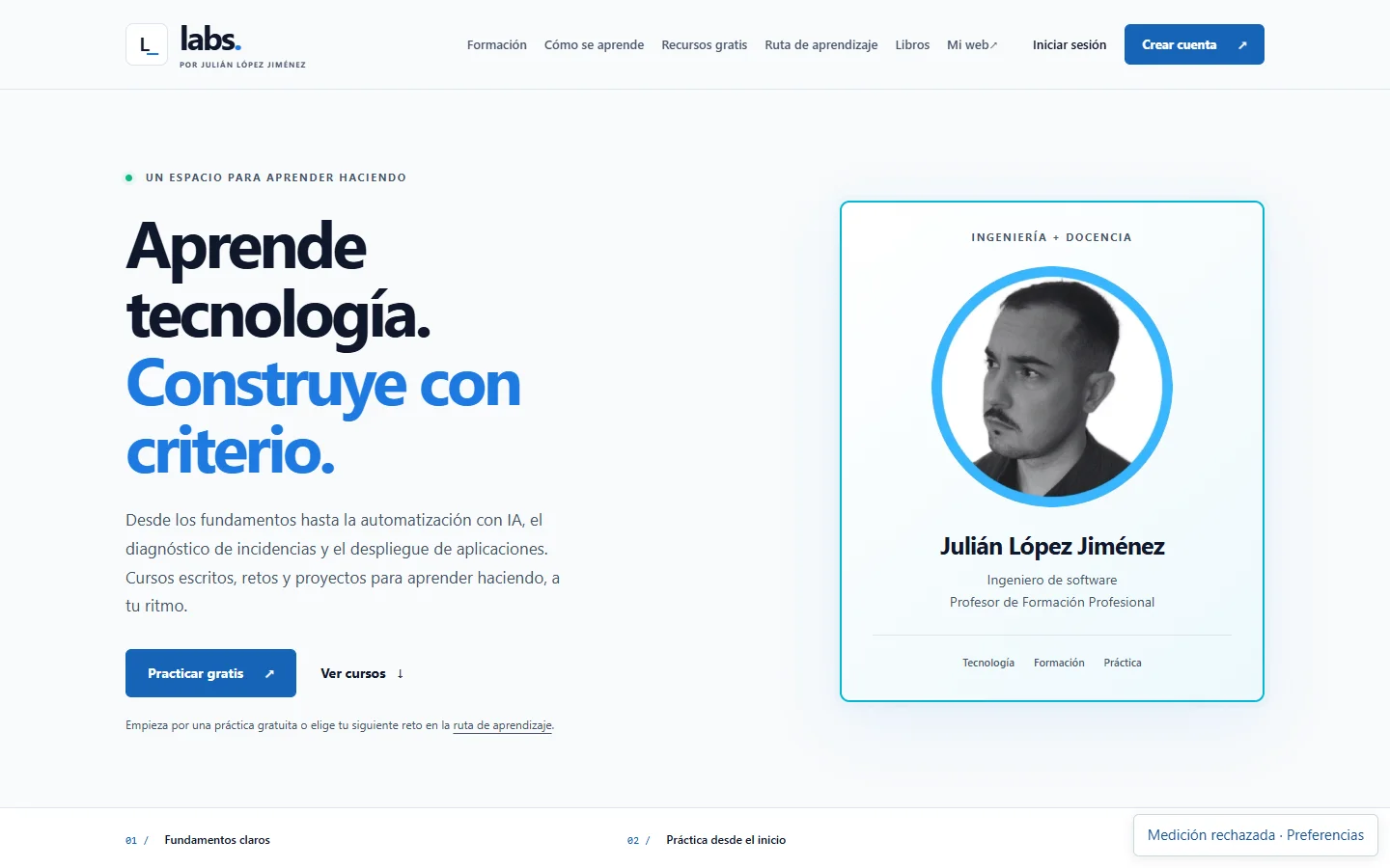 Página principal de Labs, plataforma de cursos prácticos de tecnología